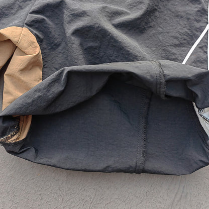 Multi Panel Track Shorts - Black Color Block Geometric Y2K Nylon Streetwear
