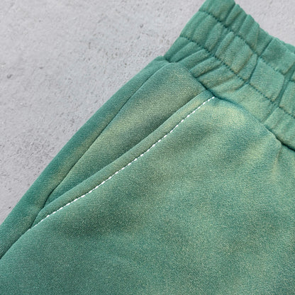 Gradient Wash Hoodie Shorts Set - Olive Green HDK Star Logo Rhinestone Y2K Streetwear