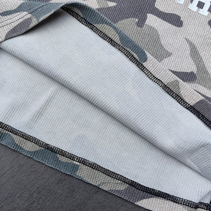 Camo Color Block Half Zip Polo - HUILI 2003 Print Y2K Rugby Shirt Streetwear