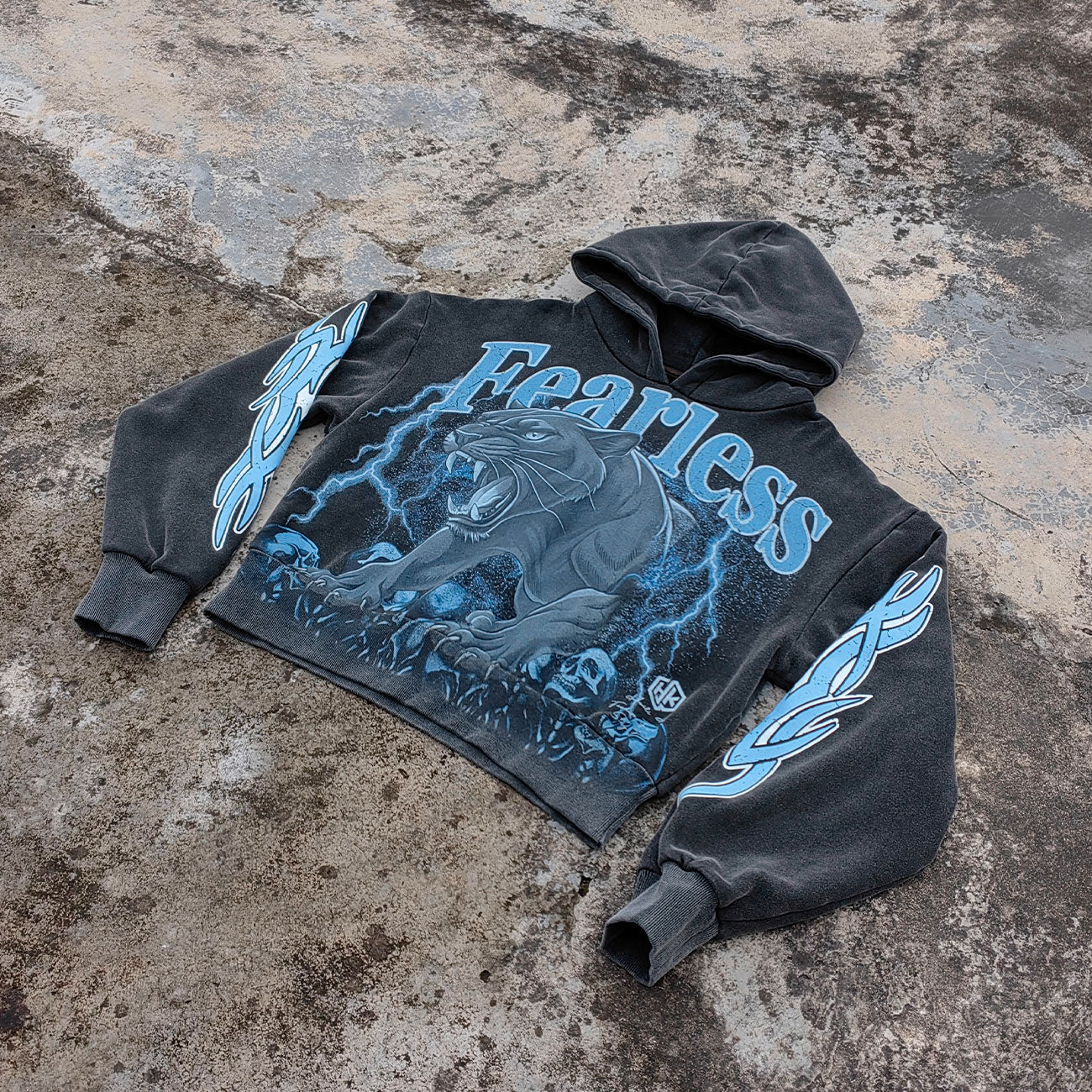 Vintage Wash Panther Hoodie - Distressed Y2K Streetwear Sweatshirt
