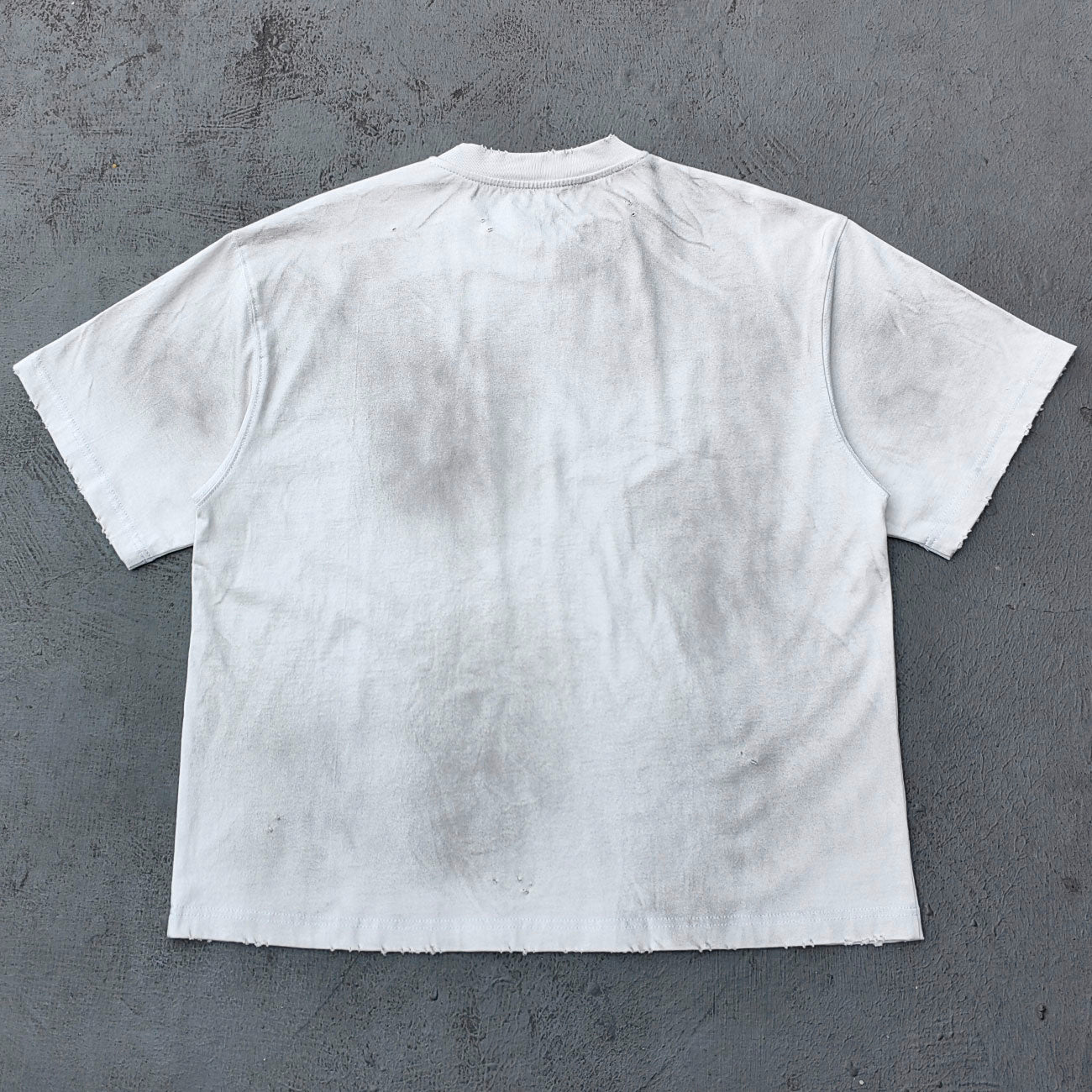 Art Collage Graphic Tee - White Acid Wash Face Print Vintage Painting Ripped Y2K Streetwear