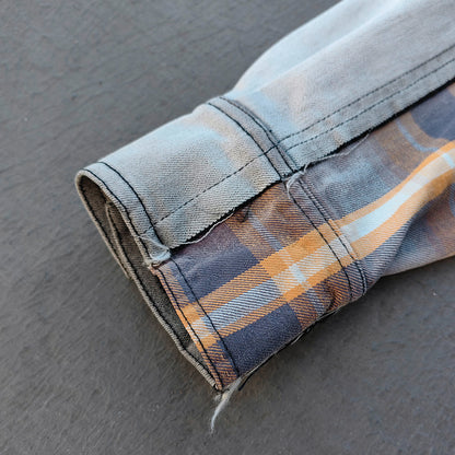 Plaid Denim Patchwork Shacket - Frayed Edge Y2K Oversized Shirt Jacket