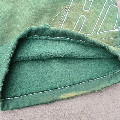 Gradient Wash Hoodie Shorts Set - Olive Green HDK Star Logo Rhinestone Y2K Streetwear