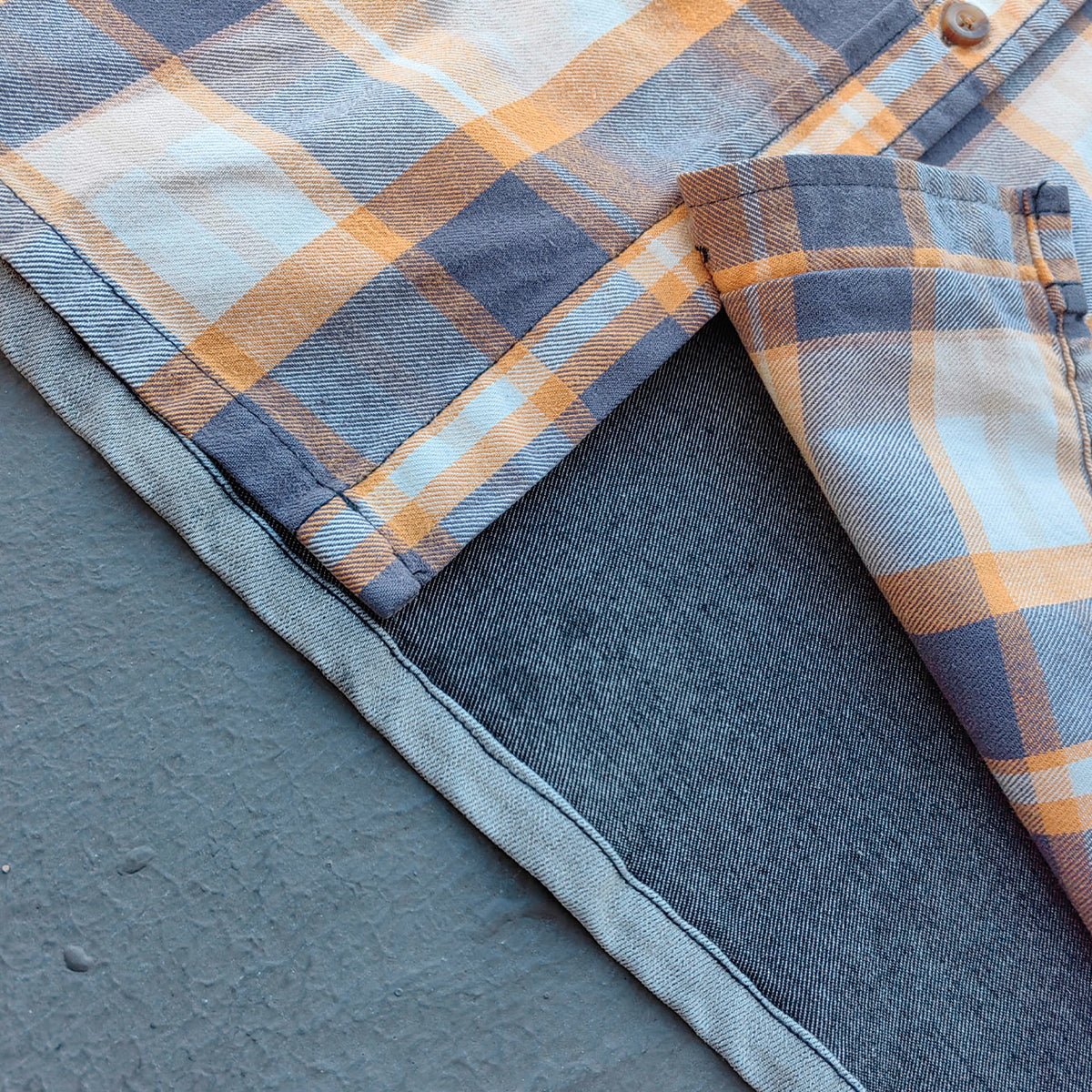 Plaid Denim Patchwork Shacket - Frayed Edge Y2K Oversized Shirt Jacket