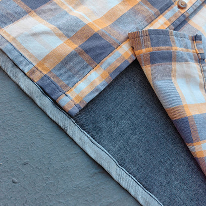 Plaid Denim Patchwork Shacket - Frayed Edge Y2K Oversized Shirt Jacket