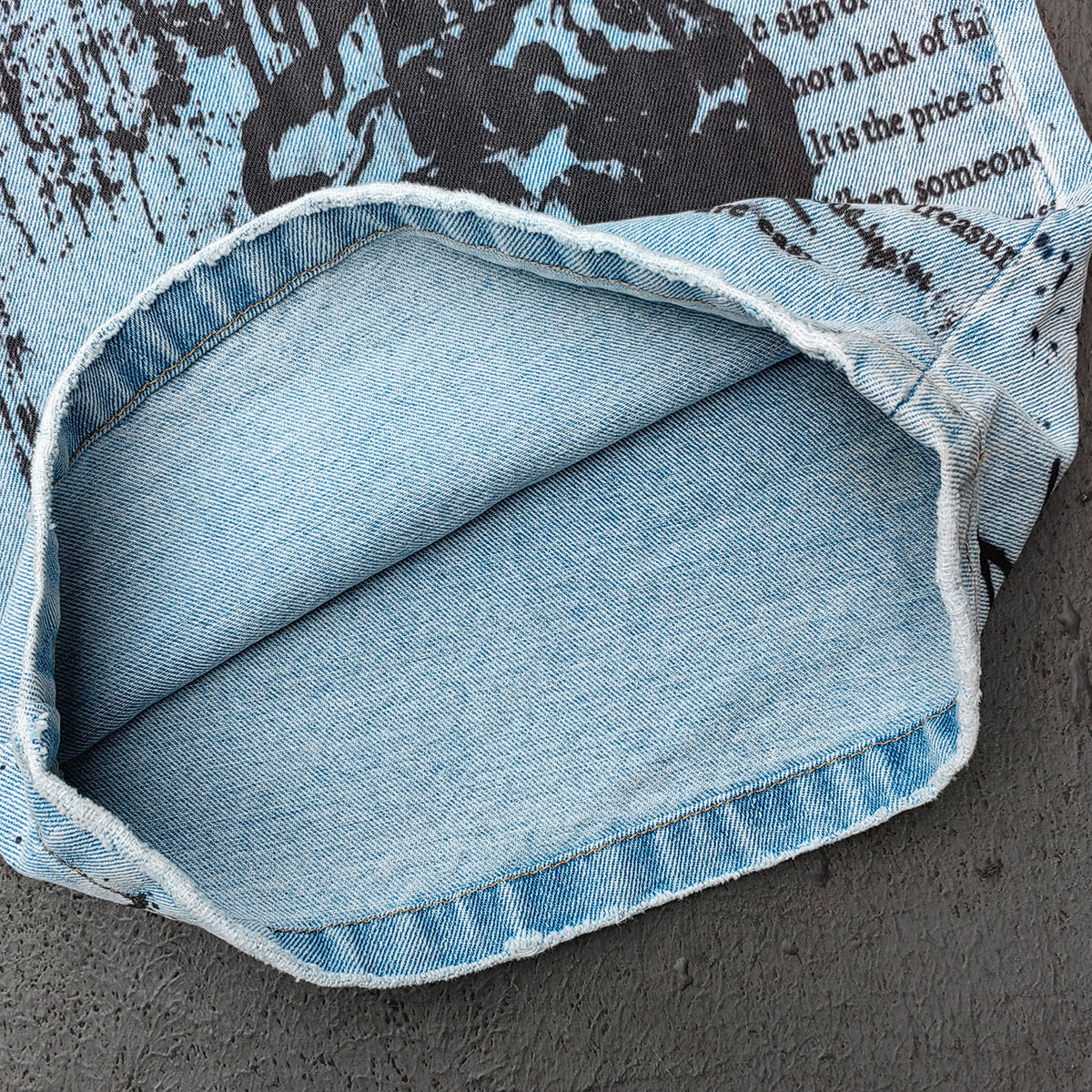 Y2K Gothic Jeans - Light Blue Wash Skull Cross Spider Print All Over Dark Graphic Wide Leg Baggy Oversized