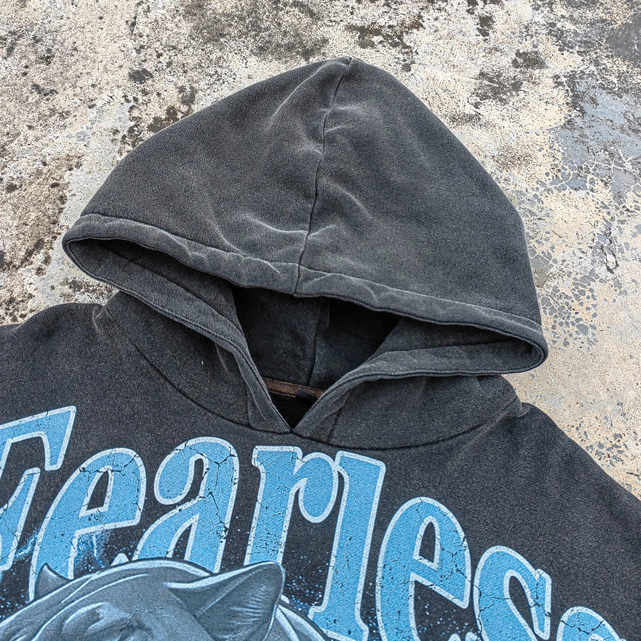 Vintage Wash Panther Hoodie - Distressed Y2K Streetwear Sweatshirt