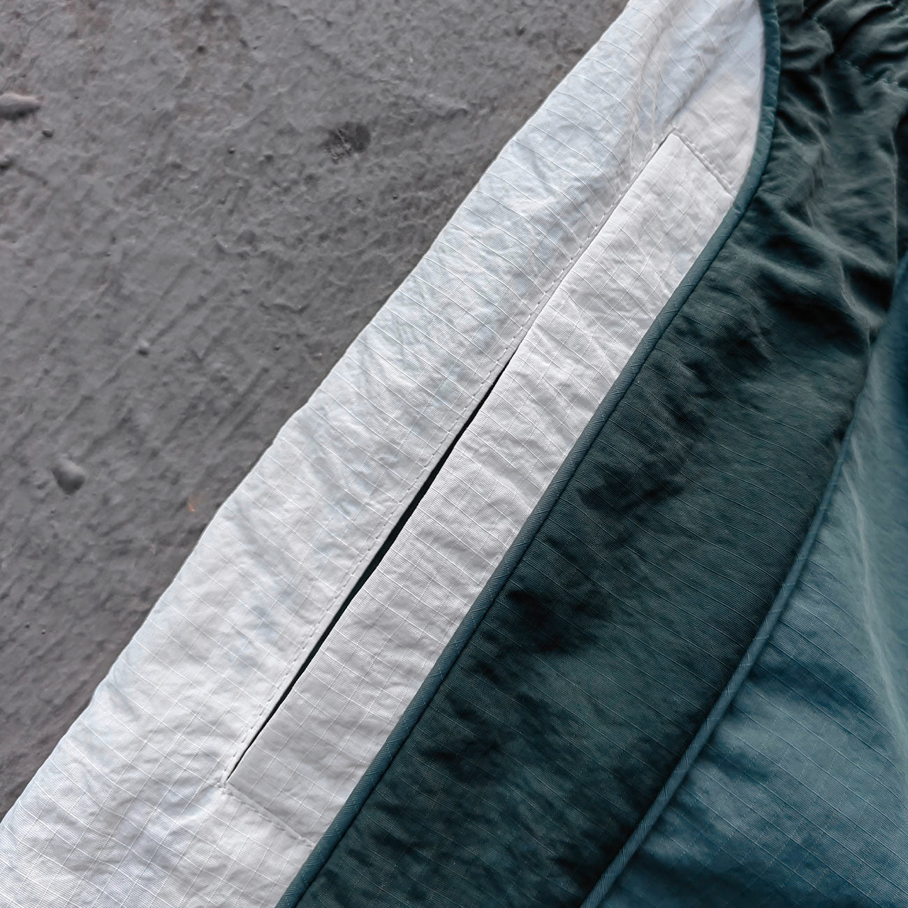 Color Block Track Shorts - Dark Green Reflective Panel Y2K Nylon Streetwear