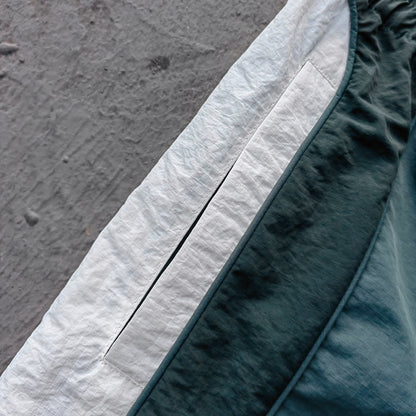 Color Block Track Shorts - Dark Green Reflective Panel Y2K Nylon Streetwear