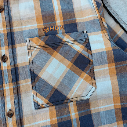 Plaid Denim Patchwork Shacket - Frayed Edge Y2K Oversized Shirt Jacket