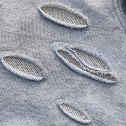 Star Rhinestone Zip Up Hoodie - Light Gray Studded Ripped Distressed Y2K Streetwear