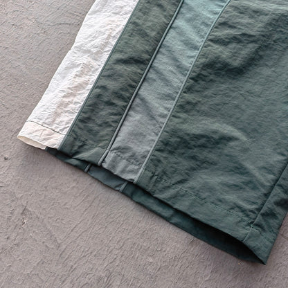 Color Block Track Shorts - Dark Green Reflective Panel Y2K Nylon Streetwear