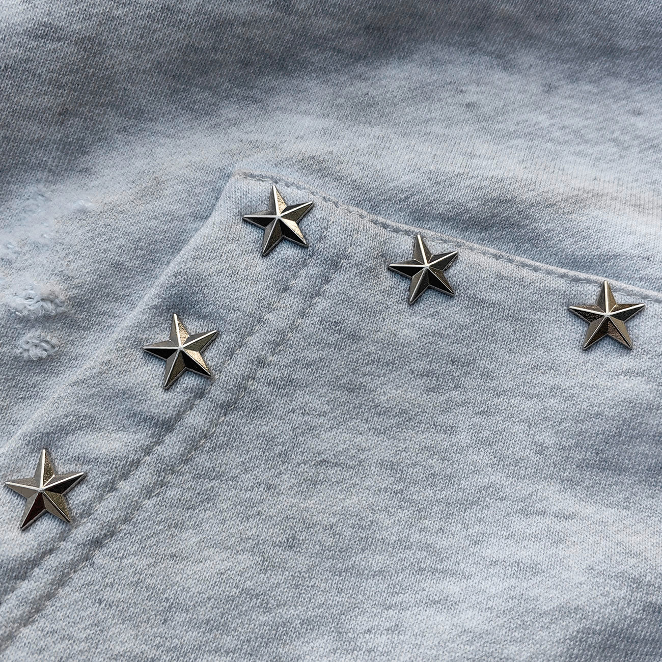 Star Rhinestone Zip Up Hoodie - Light Gray Studded Ripped Distressed Y2K Streetwear