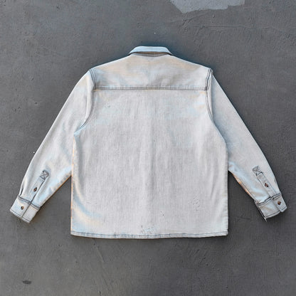 Plaid Denim Patchwork Shacket - Frayed Edge Y2K Oversized Shirt Jacket