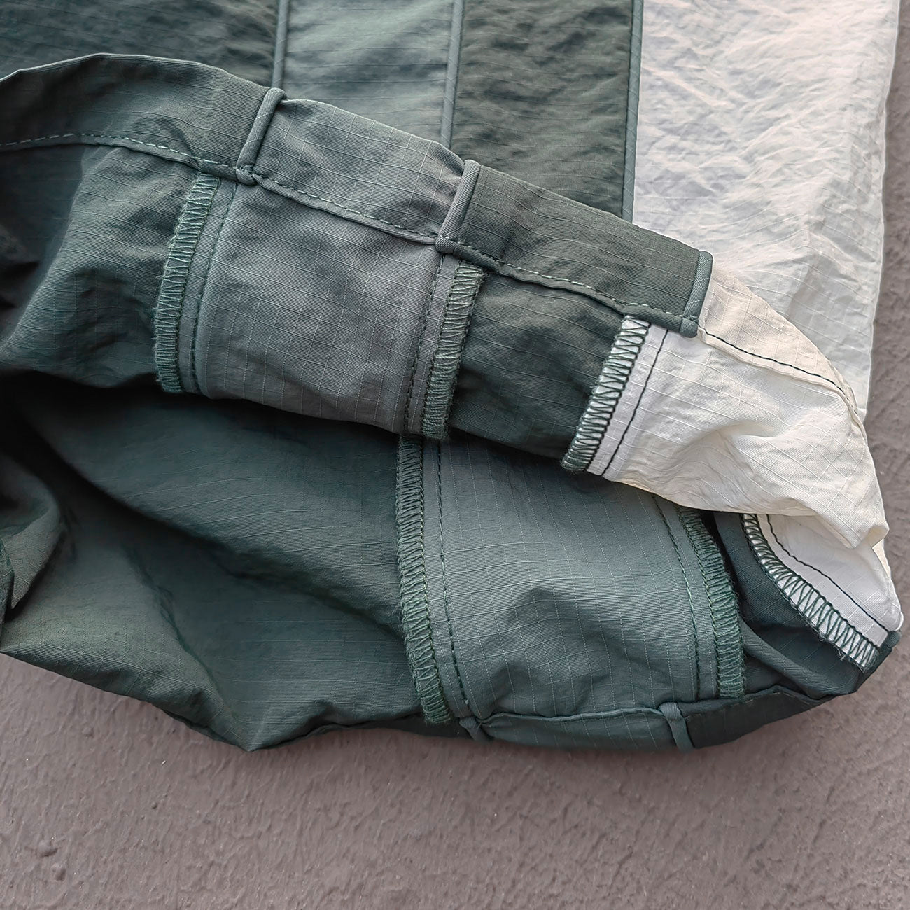 Color Block Track Shorts - Dark Green Reflective Panel Y2K Nylon Streetwear