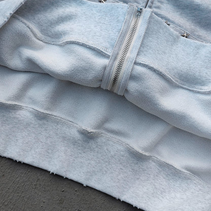 Star Rhinestone Zip Up Hoodie - Light Gray Studded Ripped Distressed Y2K Streetwear