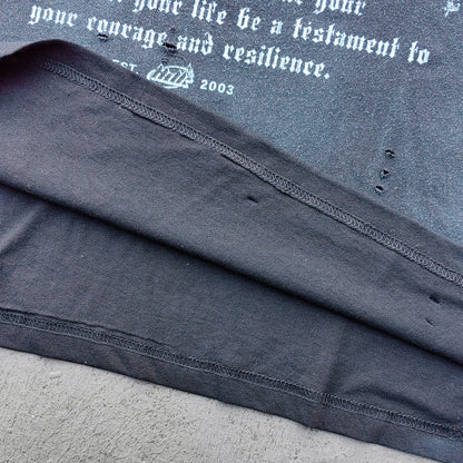 Glory Never Dies Graphic Tee - Black Acid Wash Religious Collage Print Distressed Ripped Y2K Streetwear