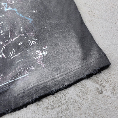 Glory Rhinestone Graphic Tee - Black Acid Wash Skull Print Studded Ripped Y2K Streetwear