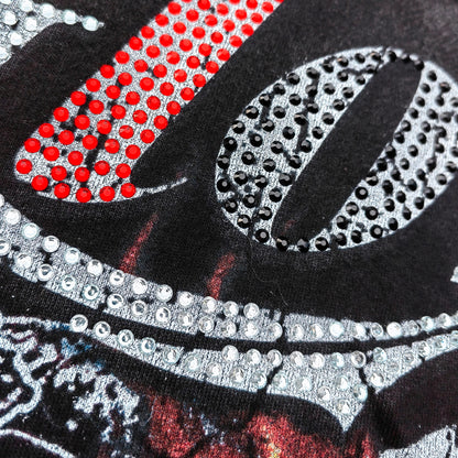 Glory Rhinestone Graphic Tee - Black Acid Wash Skull Print Studded Ripped Y2K Streetwear