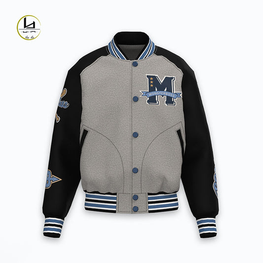 HUILI FACTORY high quality designer spring applique embroidered custom varsity jacket