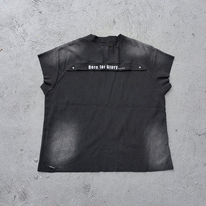 ENERGY HDK Sleeveless Tee - Black White Waffle Knit Cut Off Muscle Tee Distressed Ripped Y2K Streetwear
