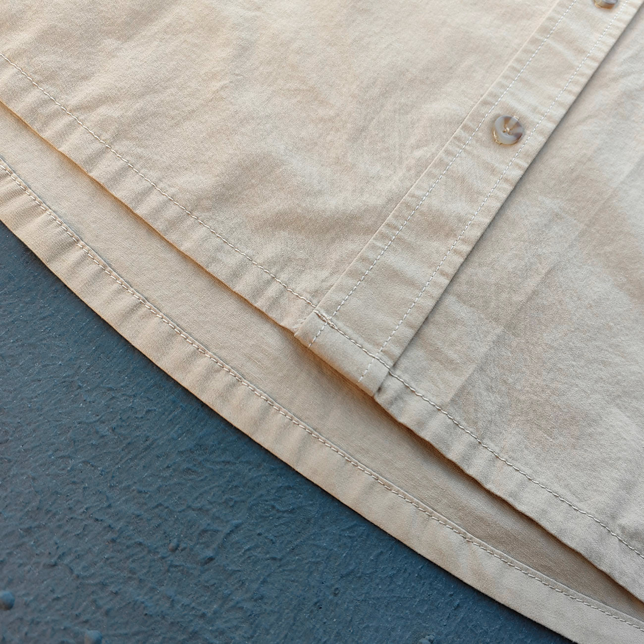 Distressed Trim Button Up Shirt - Khaki Spray Dye Y2K Oversized Streetwear