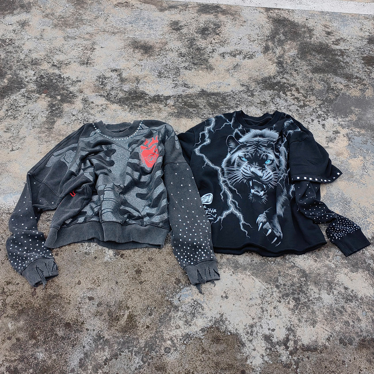 White Tiger Print Hoodie - Lightning Distressed Fake Two-Piece Streetwear