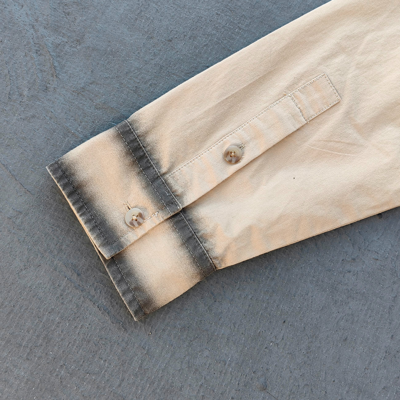 Distressed Trim Button Up Shirt - Khaki Spray Dye Y2K Oversized Streetwear