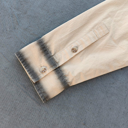 Distressed Trim Button Up Shirt - Khaki Spray Dye Y2K Oversized Streetwear
