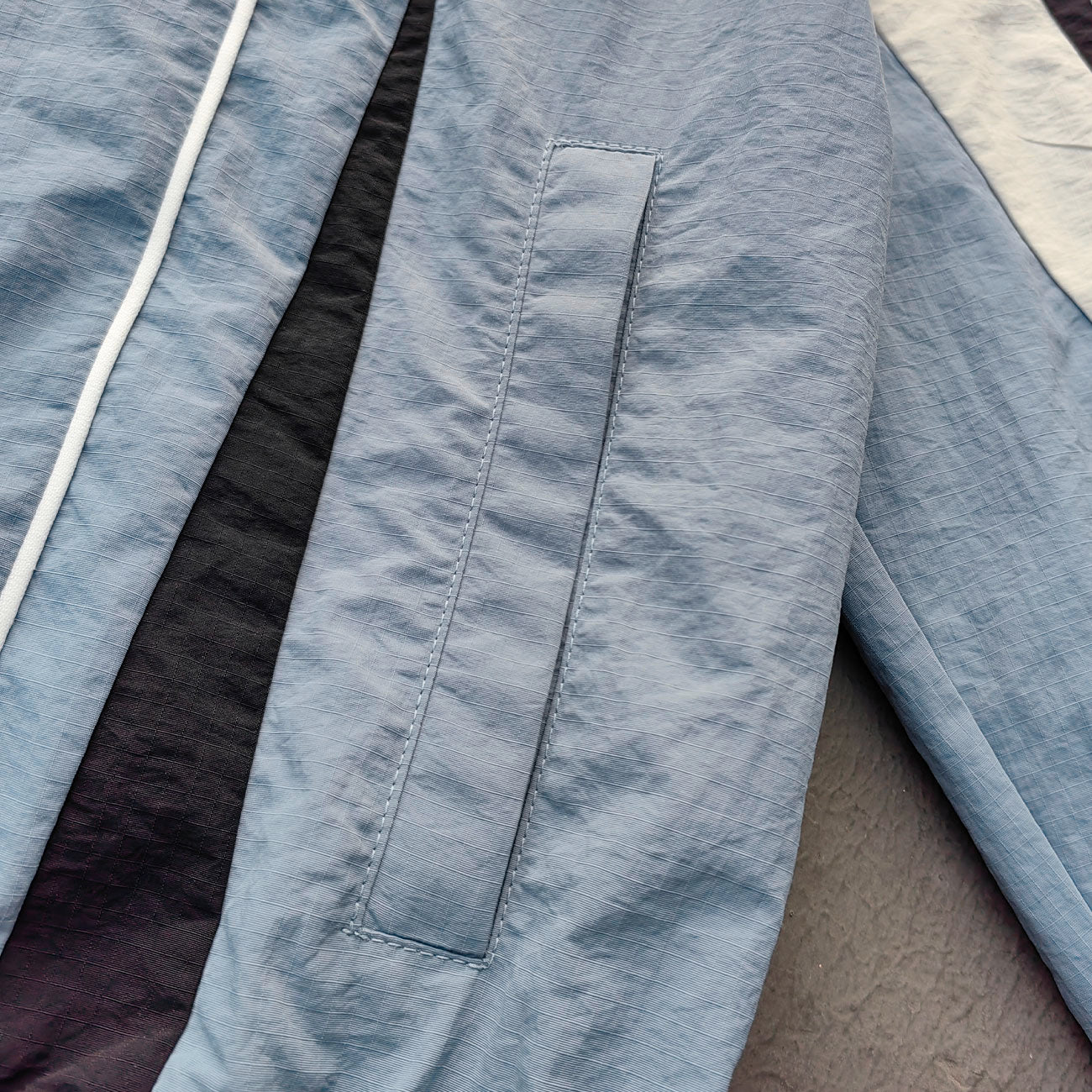 Gray Blue Color Block Tracksuit - Y2K Piping Windbreaker Jacket and Shorts Set