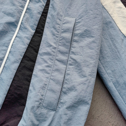 Gray Blue Color Block Tracksuit - Y2K Piping Windbreaker Jacket and Shorts Set