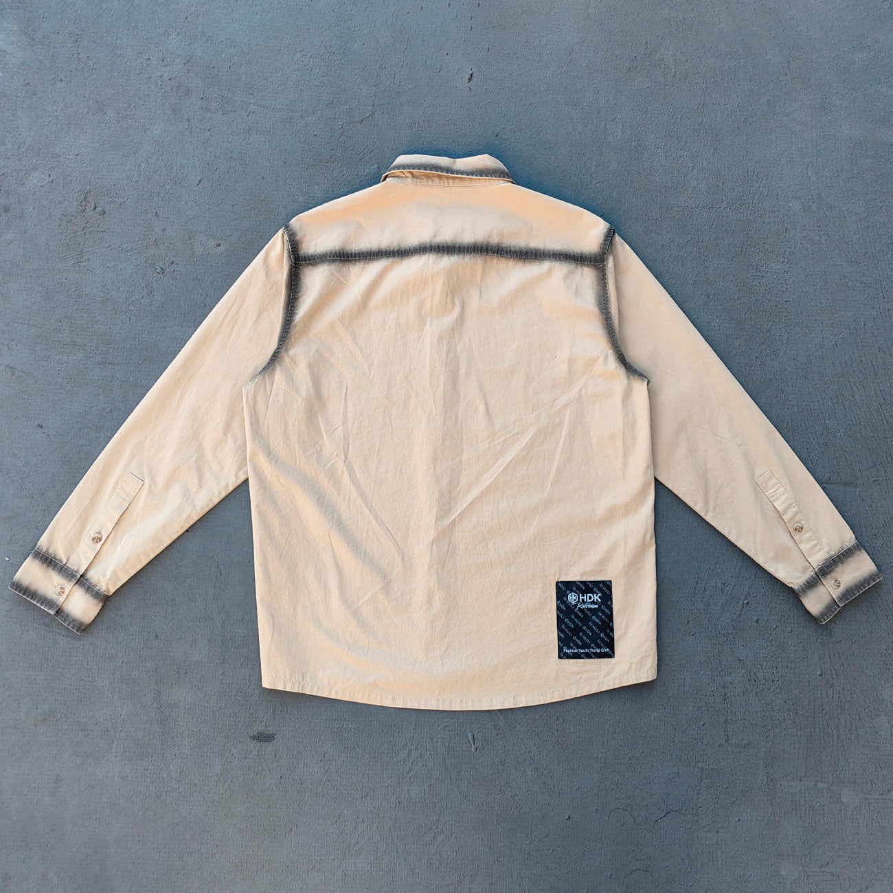 Distressed Trim Button Up Shirt - Khaki Spray Dye Y2K Oversized Streetwear