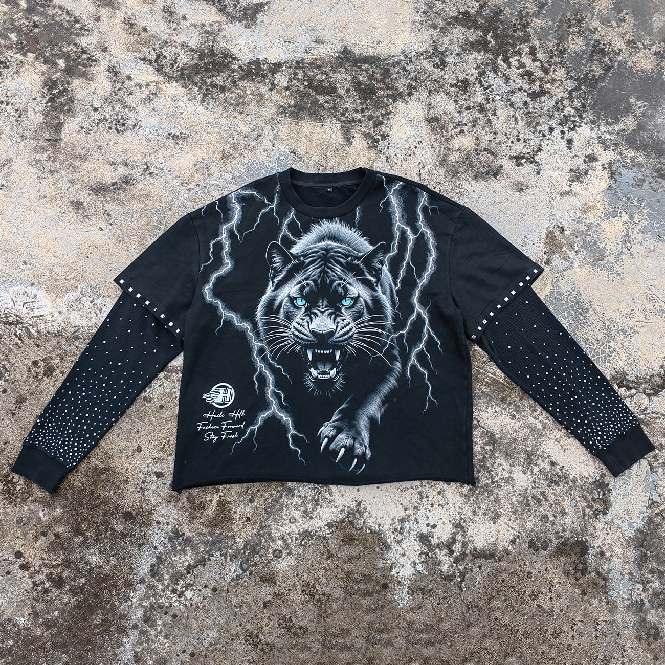 White Tiger Print Hoodie - Lightning Distressed Fake Two-Piece Streetwear