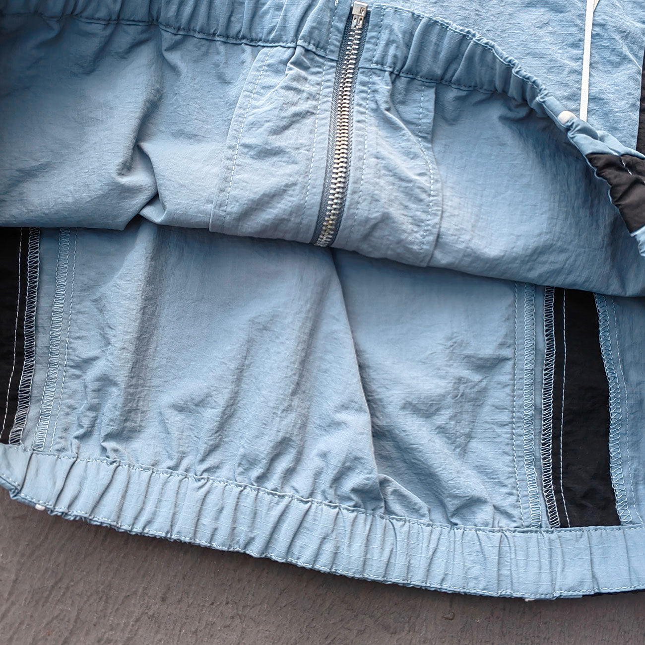 Gray Blue Color Block Tracksuit - Y2K Piping Windbreaker Jacket and Shorts Set