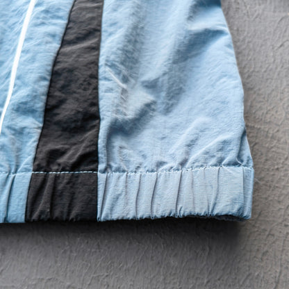 Gray Blue Color Block Tracksuit - Y2K Piping Windbreaker Jacket and Shorts Set