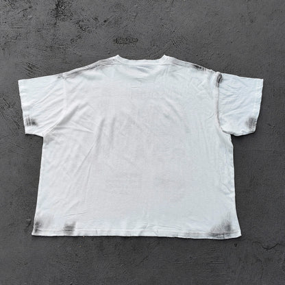 FREEDOM Graphic Tee - White Dirty Wash Statue of Liberty USA Map Collage Inside Out Exposed Stitch Y2K Streetwear