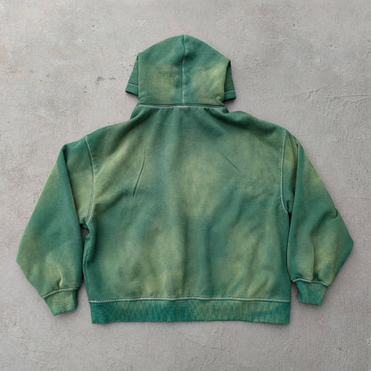 Gradient Wash Hoodie Shorts Set - Olive Green HDK Star Logo Rhinestone Y2K Streetwear