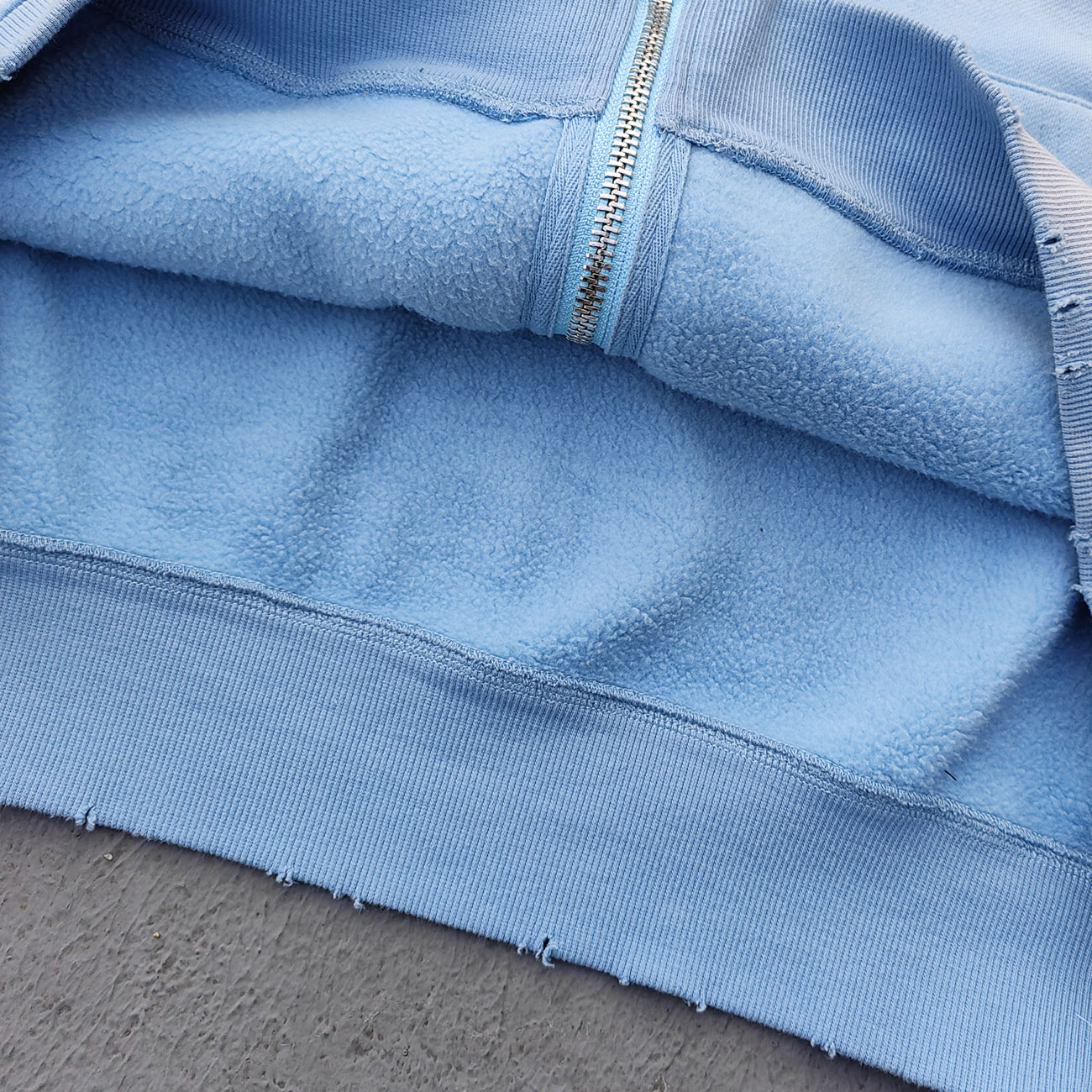 Chain Cross Print Zip Up Hoodie - Light Blue Rhinestone Studded Distressed Y2K Streetwear