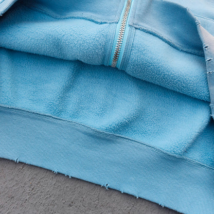 Chain Cross Print Zip Up Hoodie - Light Blue Rhinestone Studded Distressed Y2K Streetwear