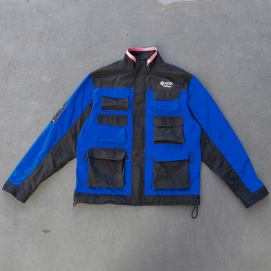 Color Block Cargo Jacket - Multi Pocket Racing Y2K Windbreaker Streetwear