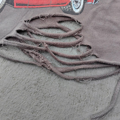 Glory Rhinestone Graphic Tee - Gray Brown Vintage Wash Pin Up Skull Print Studded Ripped Y2K Streetwear