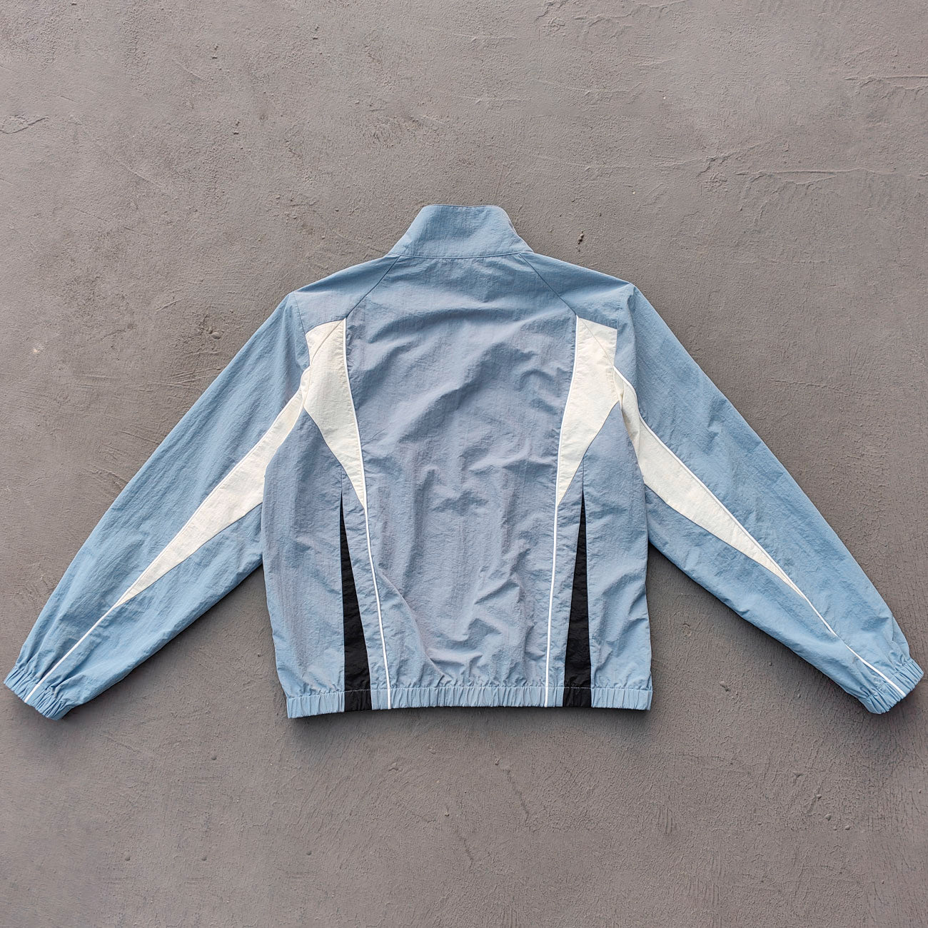 Gray Blue Color Block Tracksuit - Y2K Piping Windbreaker Jacket and Shorts Set