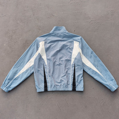 Gray Blue Color Block Tracksuit - Y2K Piping Windbreaker Jacket and Shorts Set