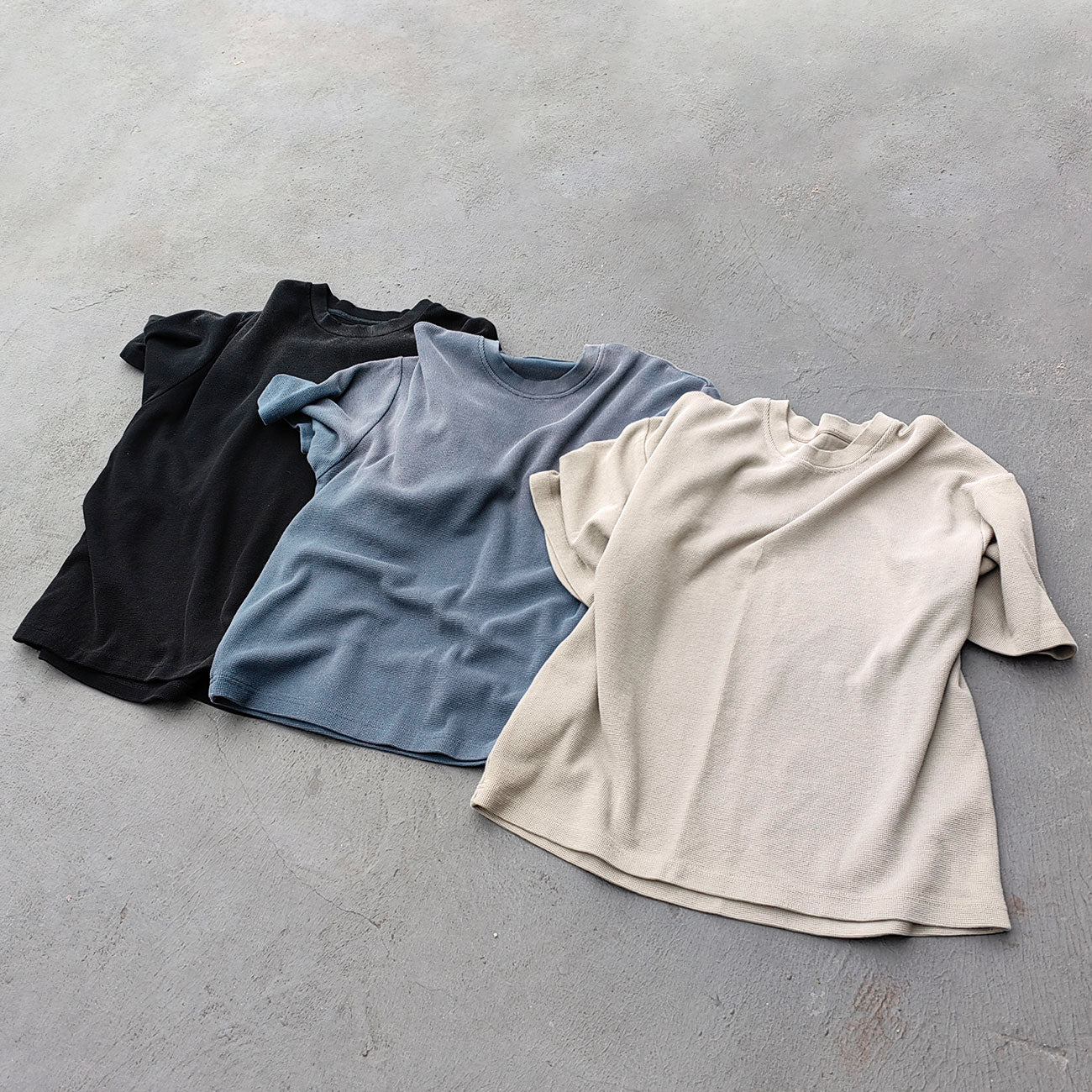 Vintage Wash Waffle Tee - Black Gray Blue Oat Distressed Oversized Y2K Boxy Fit