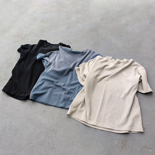 Vintage Wash Waffle Tee - Black Gray Blue Oat Distressed Oversized Y2K Boxy Fit