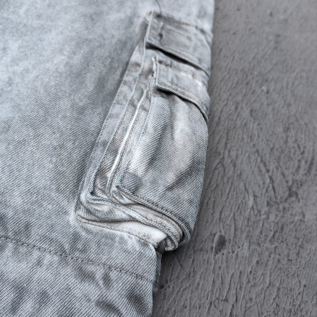Wide Leg Cargo Jeans - Smoke Gray Acid Wash Multi Pocket Zipper Slash Distressed Y2K Streetwear