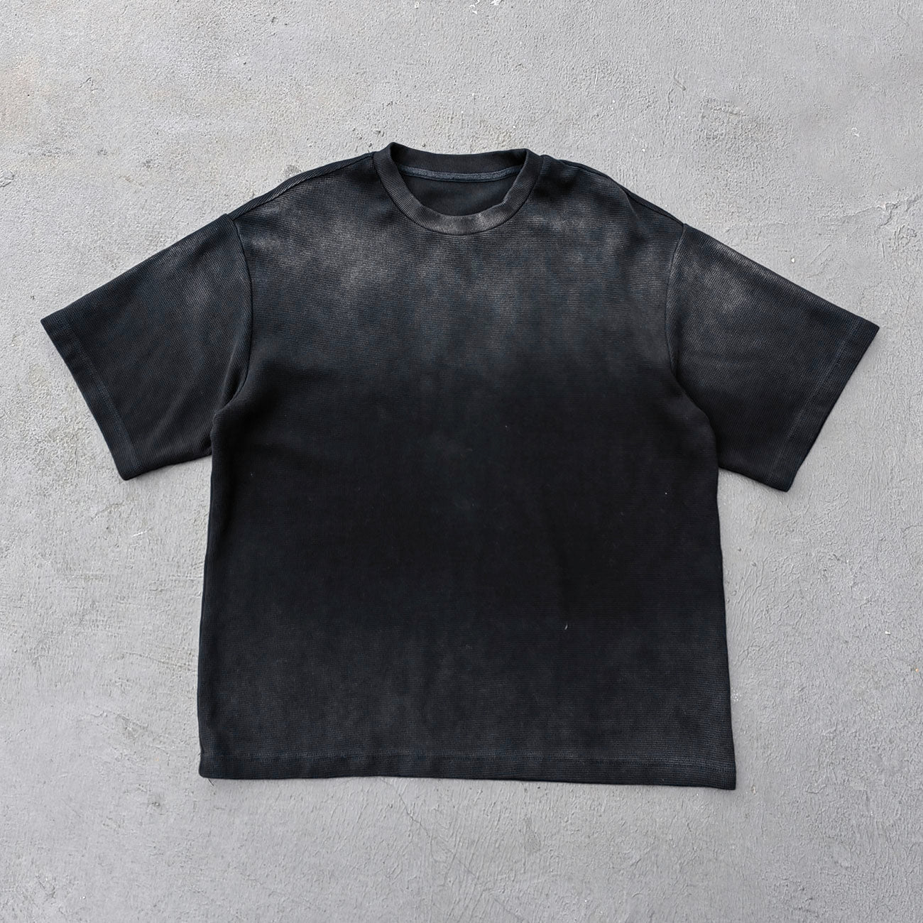 Vintage Wash Waffle Tee - Black Gray Blue Oat Distressed Oversized Y2K Boxy Fit