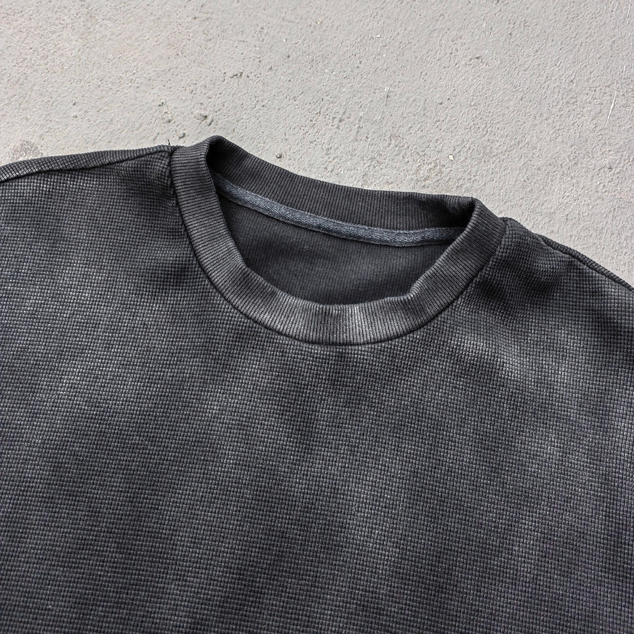 Vintage Wash Waffle Tee - Black Gray Blue Oat Distressed Oversized Y2K Boxy Fit