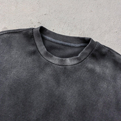 Vintage Wash Waffle Tee - Black Gray Blue Oat Distressed Oversized Y2K Boxy Fit