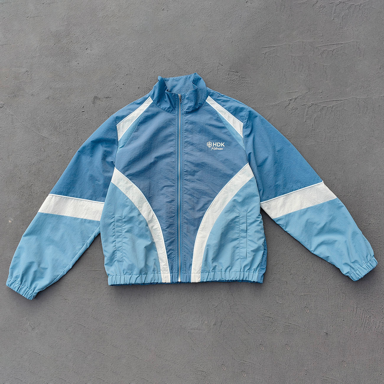Color Block Track Jacket - Blue White Piping Y2K Nylon Windbreaker Streetwear